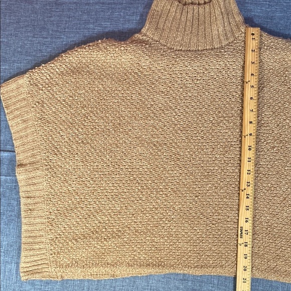 Lou & Grey Tan Mock Neck Poncho Sweater Knit Pullover Oversized Fit XS/S - Picture 8 of 11